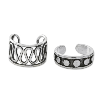 Simple Style Circle and Wave Motif Sterling Silver Ear Cuffs