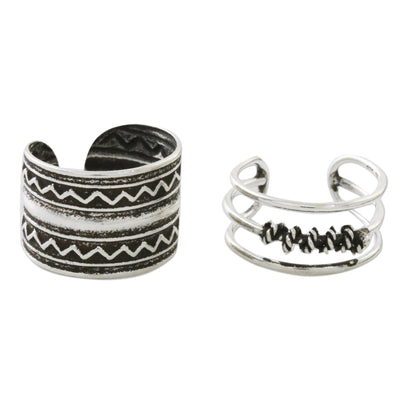 Zigzag Charm Zigzag and Rope Motif Sterling Silver Ear Cuffs