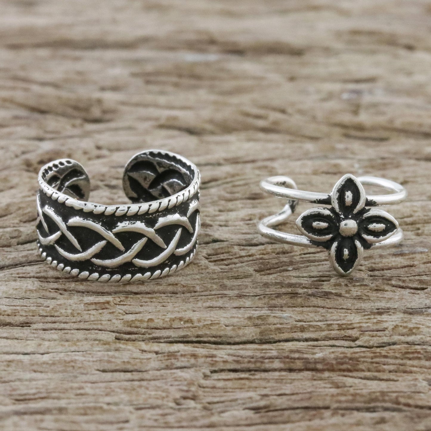 Floral Celt Floral and Celtic Knot Motif Sterling Silver Ear Cuffs