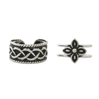 Floral Celt Floral and Celtic Knot Motif Sterling Silver Ear Cuffs