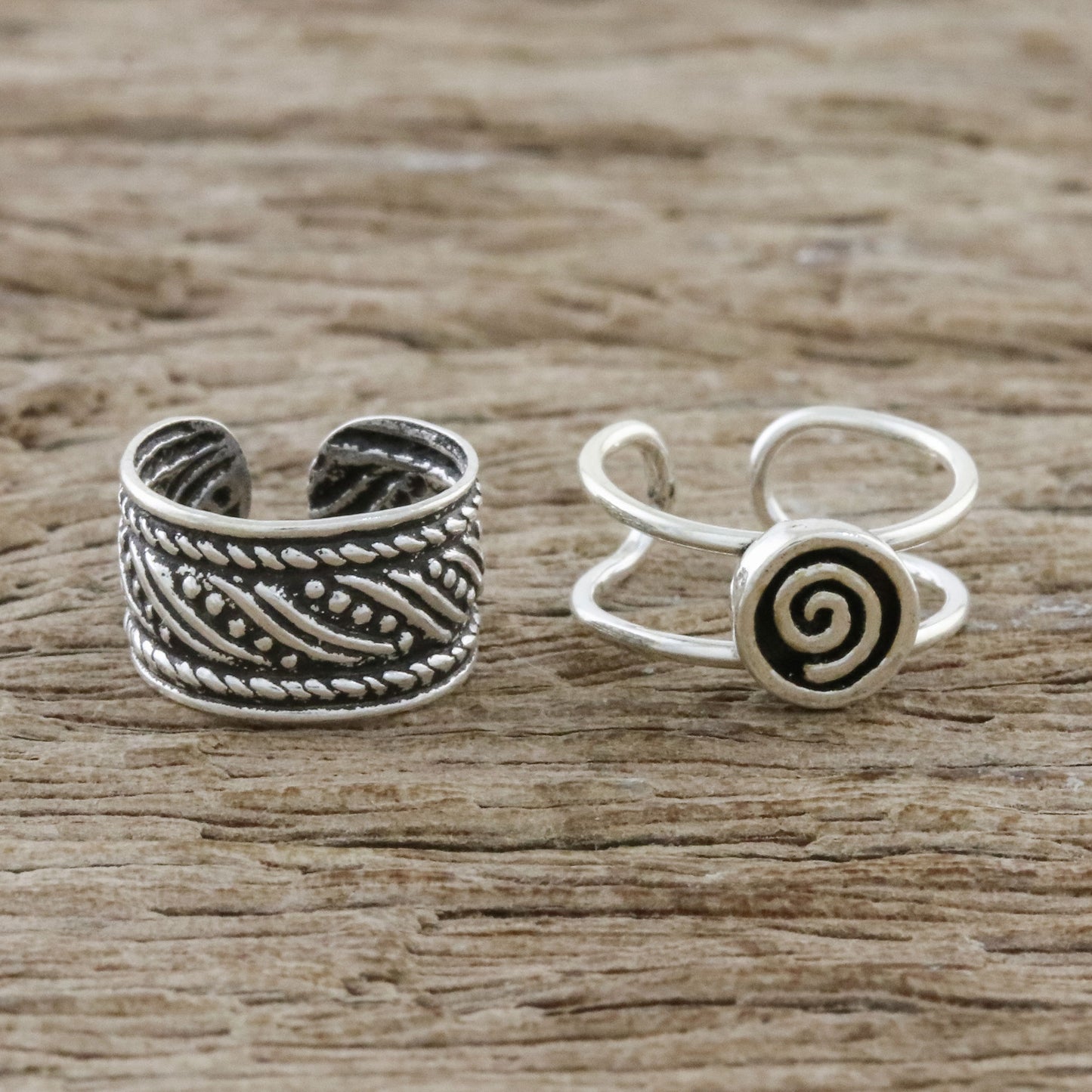 Flow of the Wind Spiral Motif Sterling Silver Ear Cuffs from Thailand