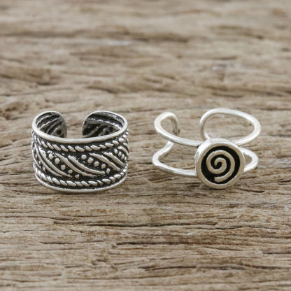 Flow of the Wind Spiral Motif Sterling Silver Ear Cuffs from Thailand