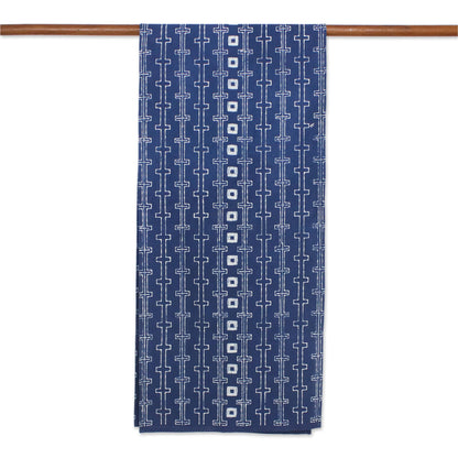 Continuous Chain Handcrafted Indigo and White Cotton Batik Table Runner