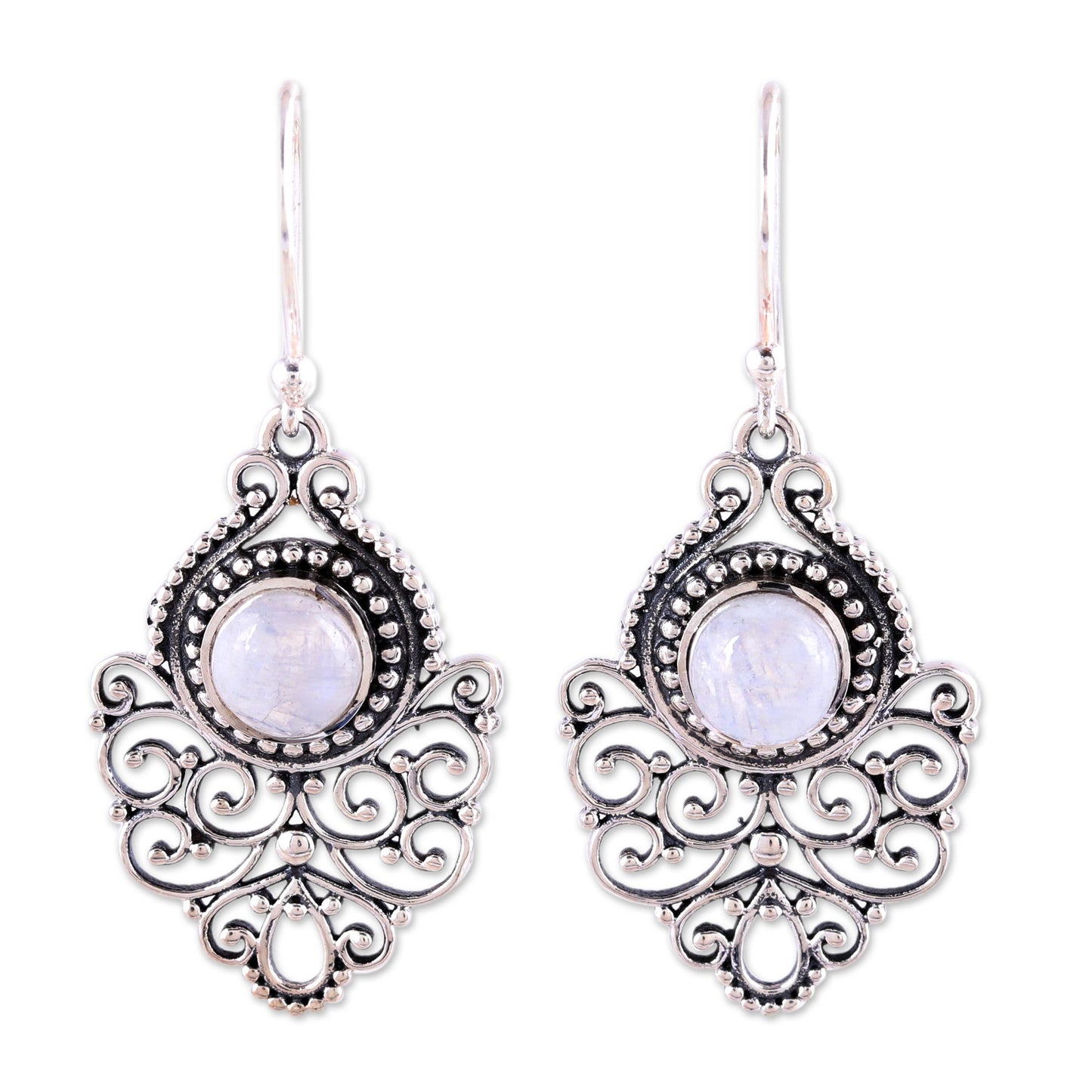 Everlasting Joy Sterling Silver Rainbow Moonstone Openwork Dangle Earrings