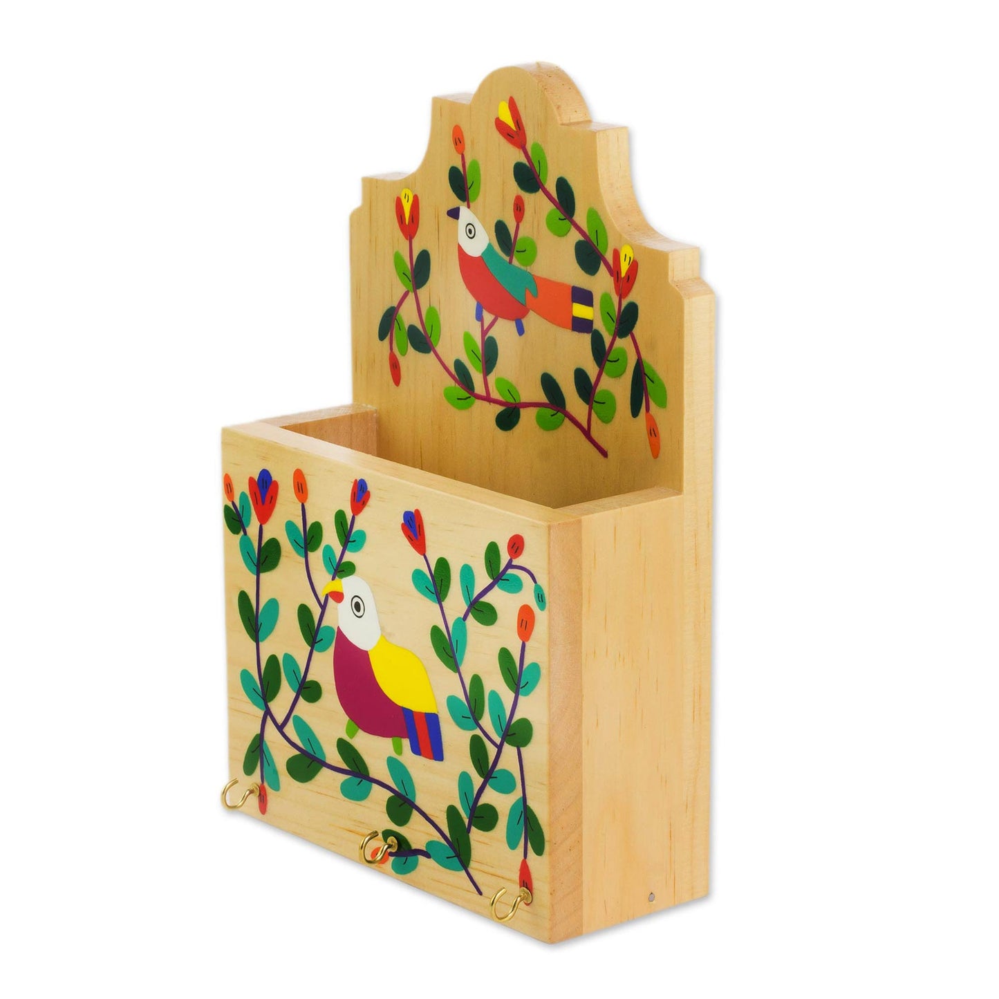 Cheery Birds Colorful Bird and Flowers Pinewood Letter and Key Holder