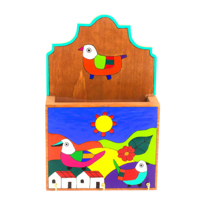 Soaring Birds Colorful Birds in Village Pinewood Letter and Key Holder