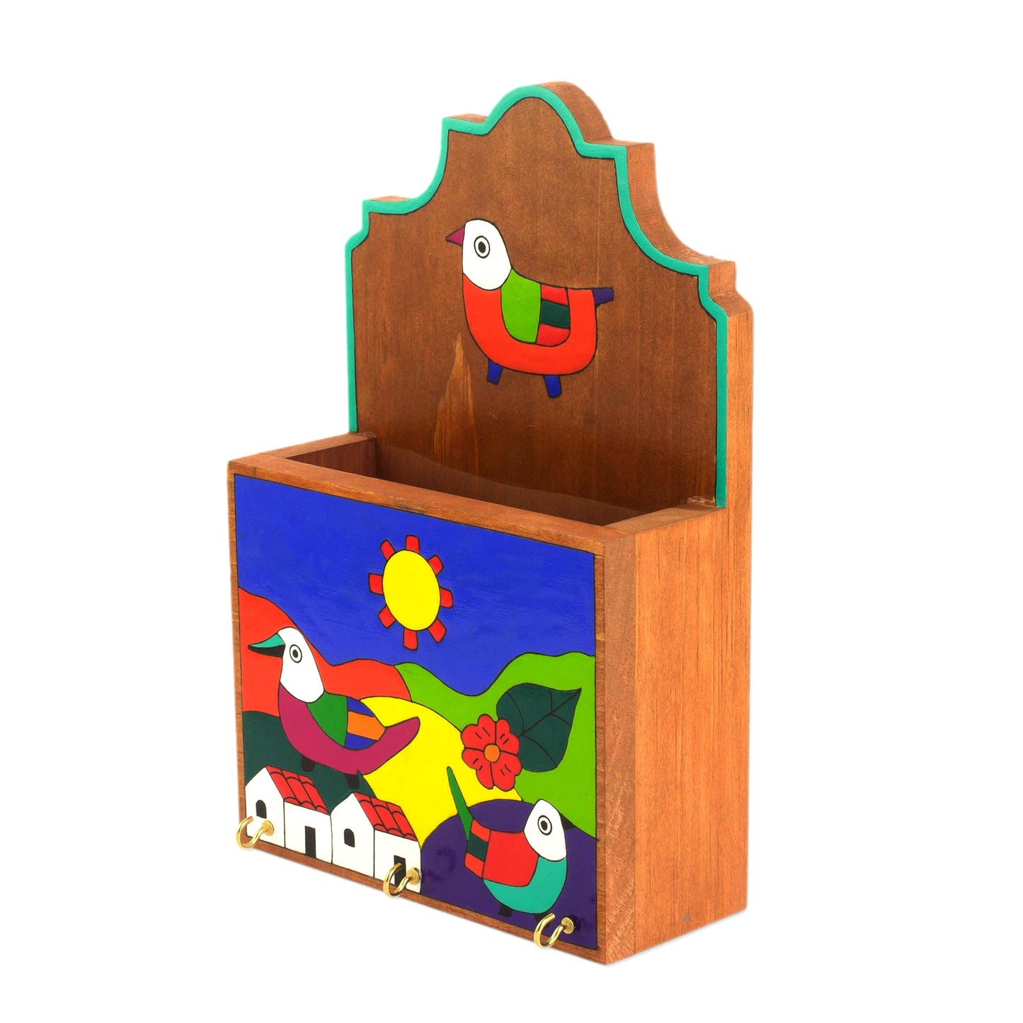 Soaring Birds Colorful Birds in Village Pinewood Letter and Key Holder