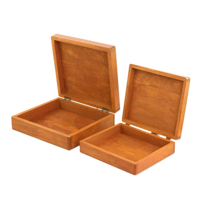 Glorious Tree Square Pinewood Flowering Tree Decorative Boxes (Pair)