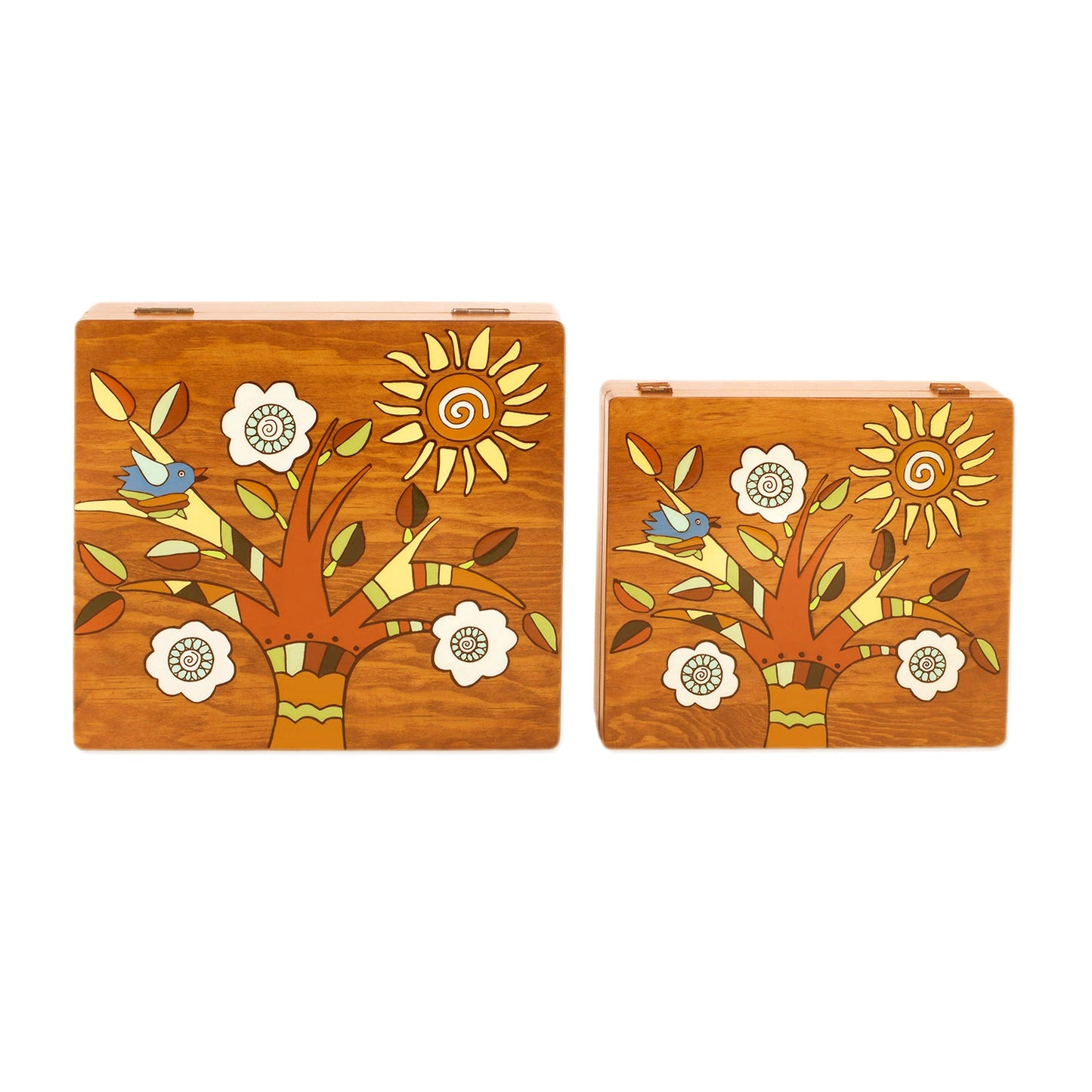 Glorious Tree Square Pinewood Flowering Tree Decorative Boxes (Pair)