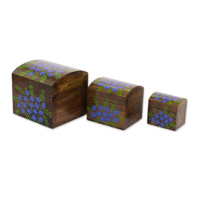 Garden Treasures Handcrafted Blue Floral Pinewood Decorative Boxes (Set of 3)