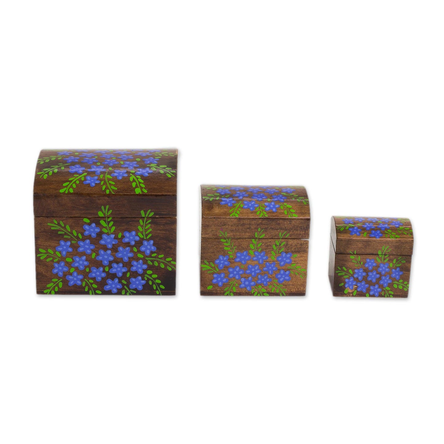 Garden Treasures Handcrafted Blue Floral Pinewood Decorative Boxes (Set of 3)