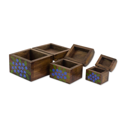 Garden Treasures Handcrafted Blue Floral Pinewood Decorative Boxes (Set of 3)