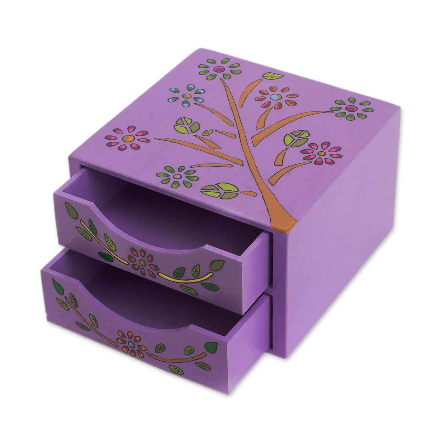 Natural Delicacy Floral Tree Pinewood Jewelry Ches in Purple from El Salvador