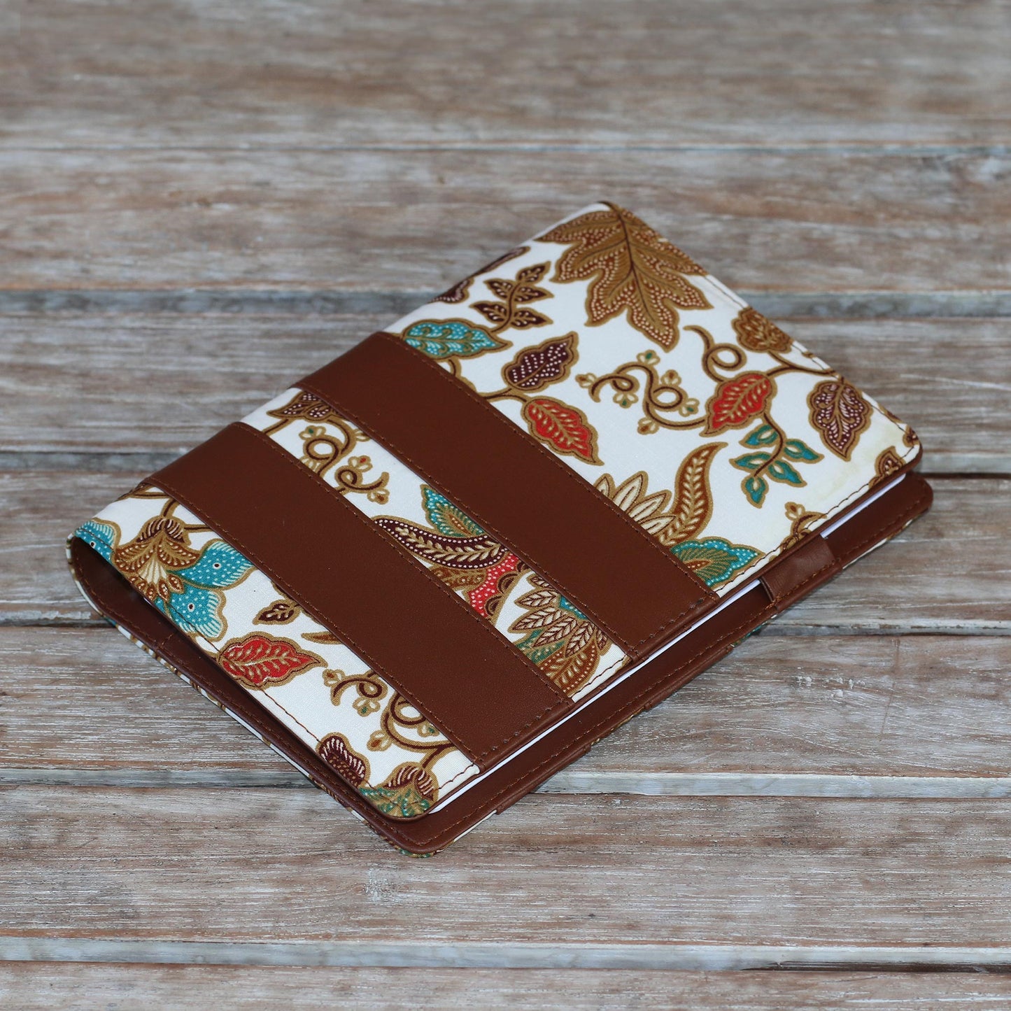 Noteworthy Brown Faux Leather and Cotton Leaf Print Fifty-Page Planner