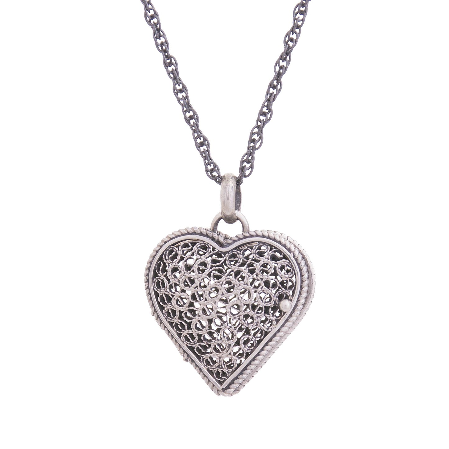 Romantic Finesse Sterling Silver Filigree Heart Locket Necklace from Peru