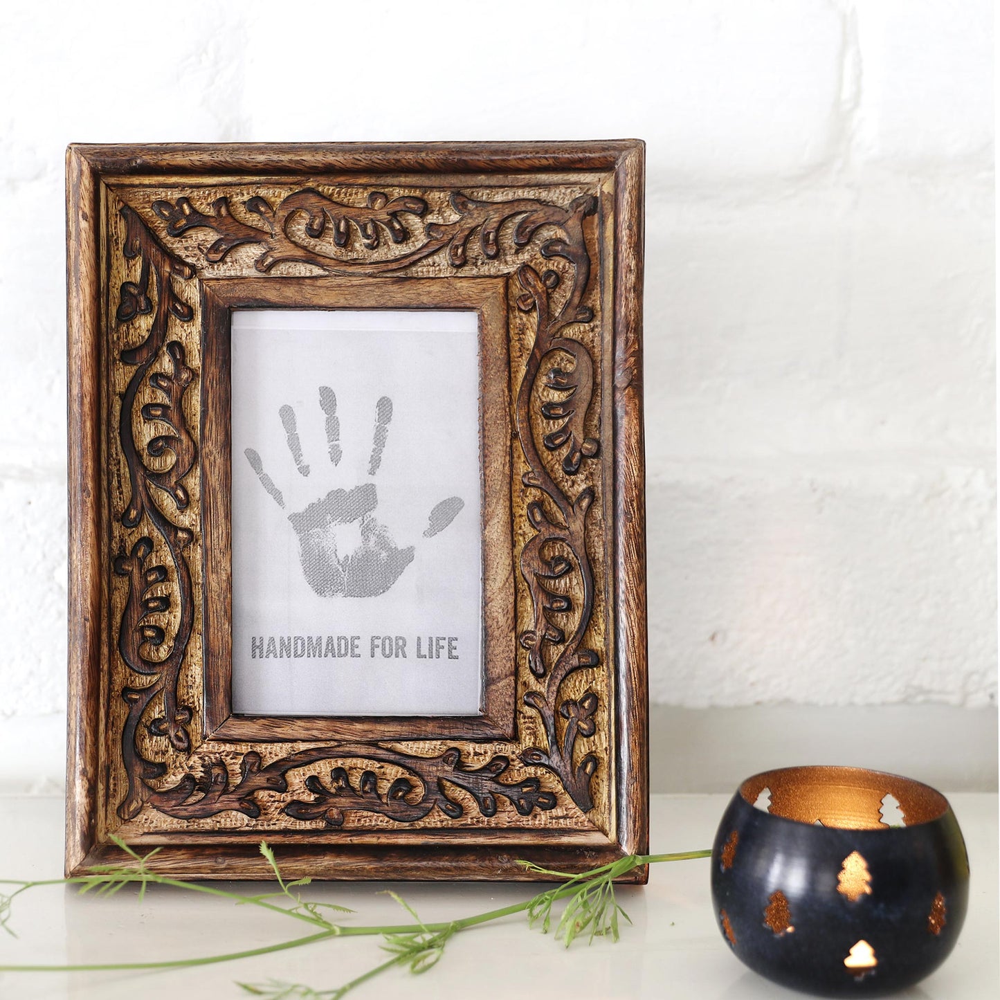 Forest Window Hand Carved Vine Motif Mango Wood Photo Frame (4x6)