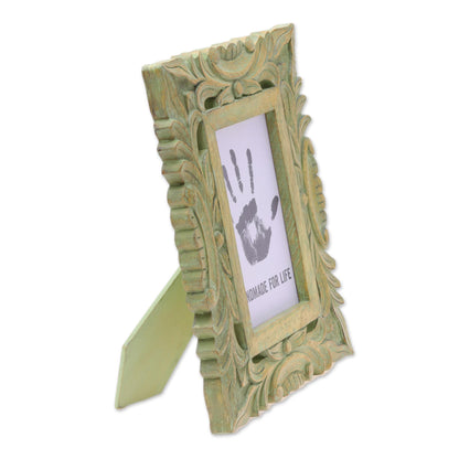Majestic Leafy Vines Green Hand-Carved Rustic Leafy Vine 4x6 Photo Frame