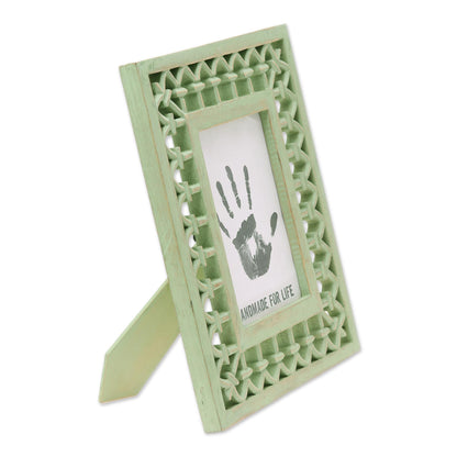 Mughal Memory Keeper Avocado Green Hand-Carved Mango Wood Photo Frame (5x7)