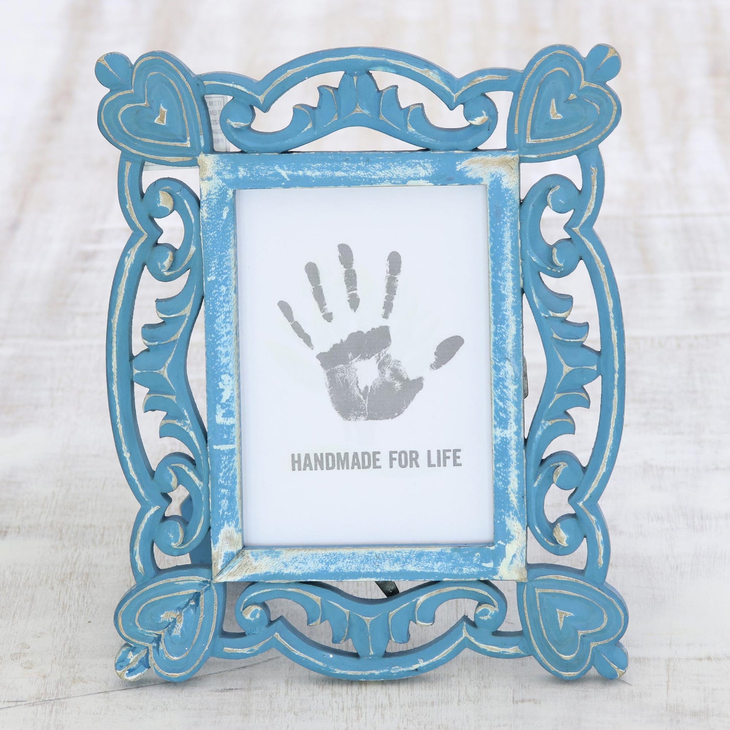 Memory Keeper Hand-Carved Blue Shabby-Chic Mango Wood Photo Frame 5x7