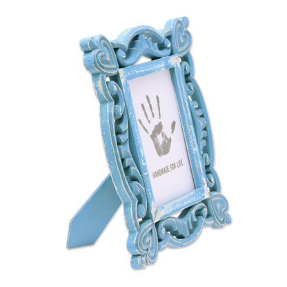 Memory Keeper Hand-Carved Blue Shabby-Chic Mango Wood Photo Frame 5x7