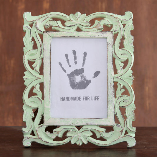 Moment in Time Sage Green Distressed Hand Carved Mango Wood Photo Frame 5x7