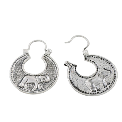 Elephant Magic Sterling Silver Elephant Hoop Earrings from Thailand