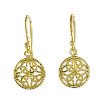 Interconnected in Gold Gold Plated Sterling Silver Labyrinth Circle Dangle Earrings