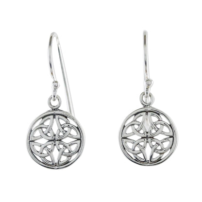 Interconnected in Silver Handcrafted Sterling Silver Labyrinth Circle Dangle Earrings