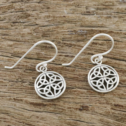 Interconnected in Silver Handcrafted Sterling Silver Labyrinth Circle Dangle Earrings