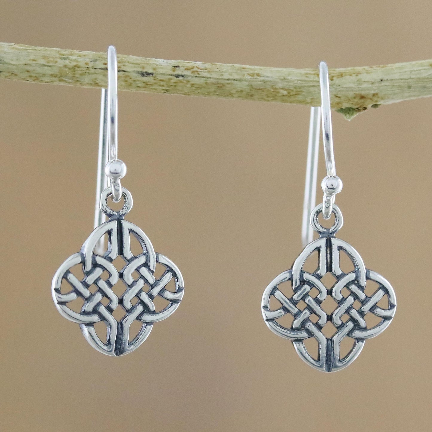 Celtic Style Celtic Knot Sterling Silver Dangle Earrings from Thailand