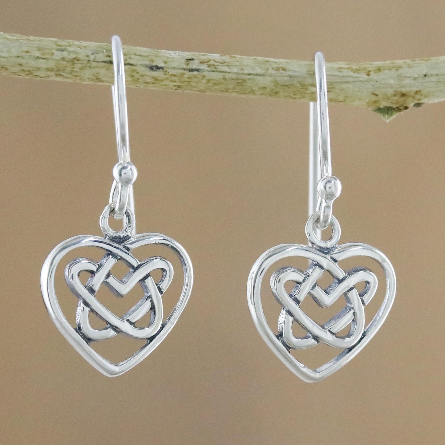 Knotted Hearts Sterling Silver Celtic Knot Heart Earrings from Thailand