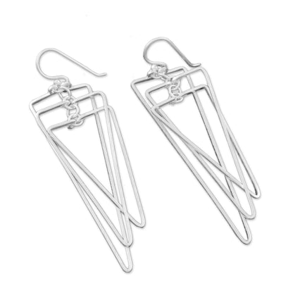 Matte Triangles Modern Triangular Sterling Silver Dangle Earrings