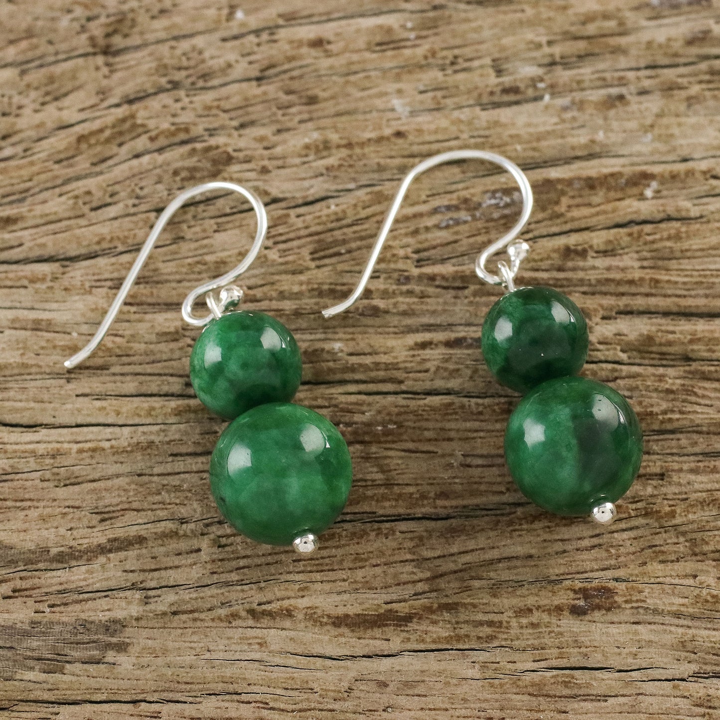 Jungle Spheres Green Quartz Beaded Dangle Earrings from Thailand