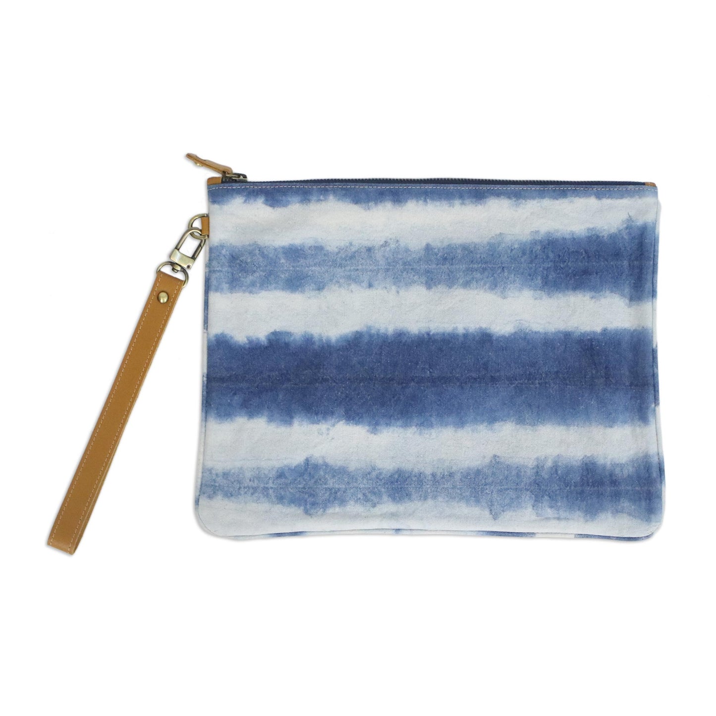 Sky Stripes Tie-Dyed Striped Cotton Wristlet in Blue from Thailand