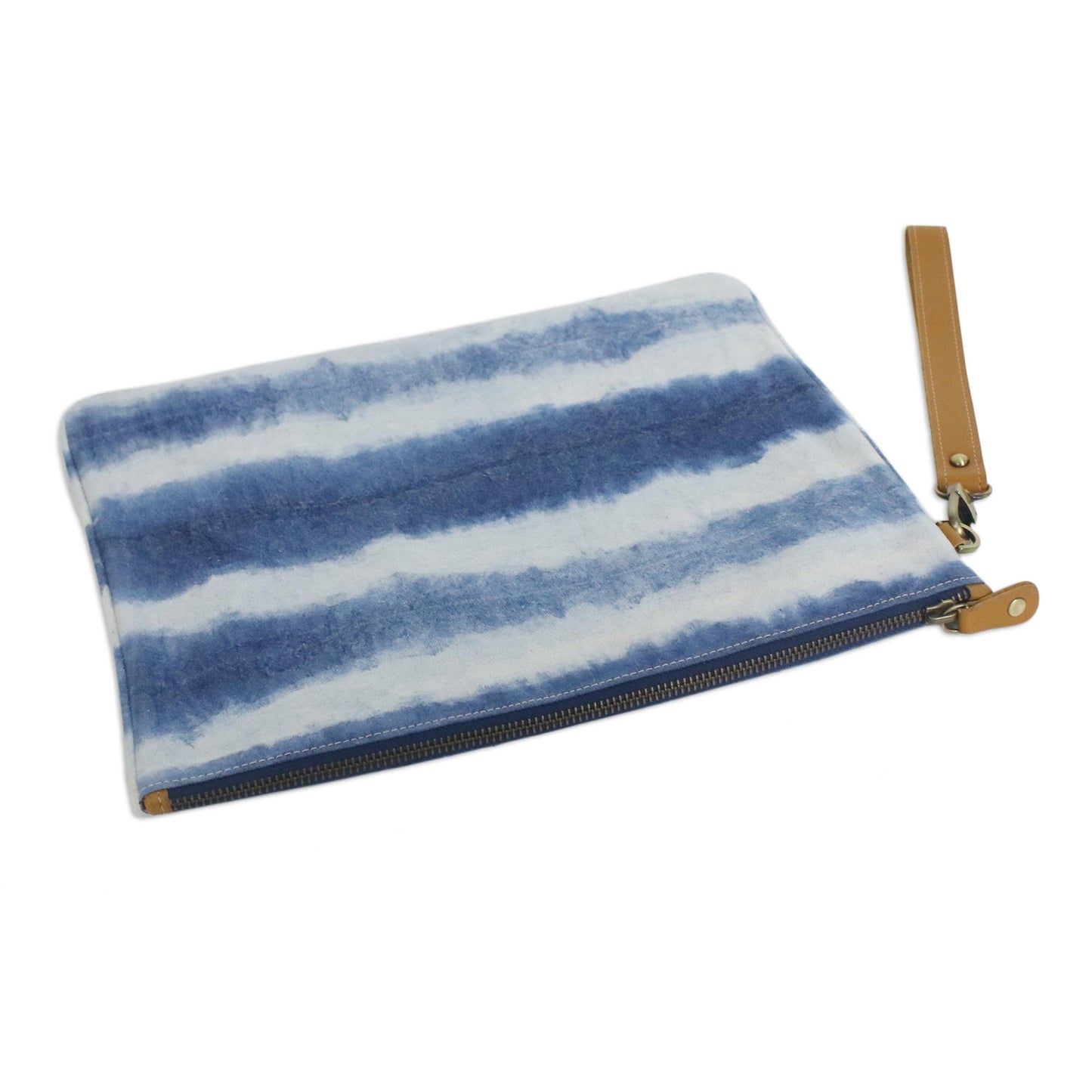 Sky Stripes Tie-Dyed Striped Cotton Wristlet in Blue from Thailand