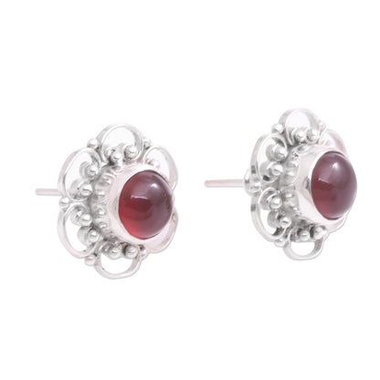 Red Jepun Floral Carnelian Button Earrings from Bali