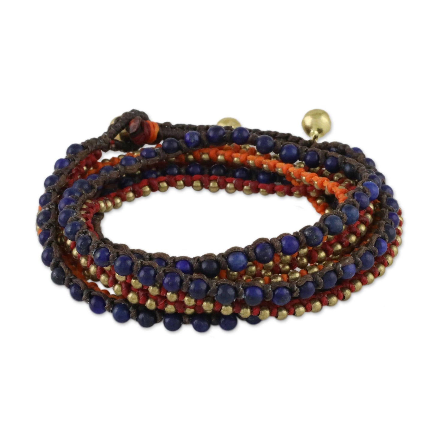 Bohemian Bells Boho Lapis Lazuli Beaded Wrap Bracelet from Thailand