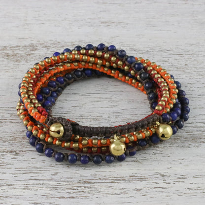 Bohemian Bells Boho Lapis Lazuli Beaded Wrap Bracelet from Thailand