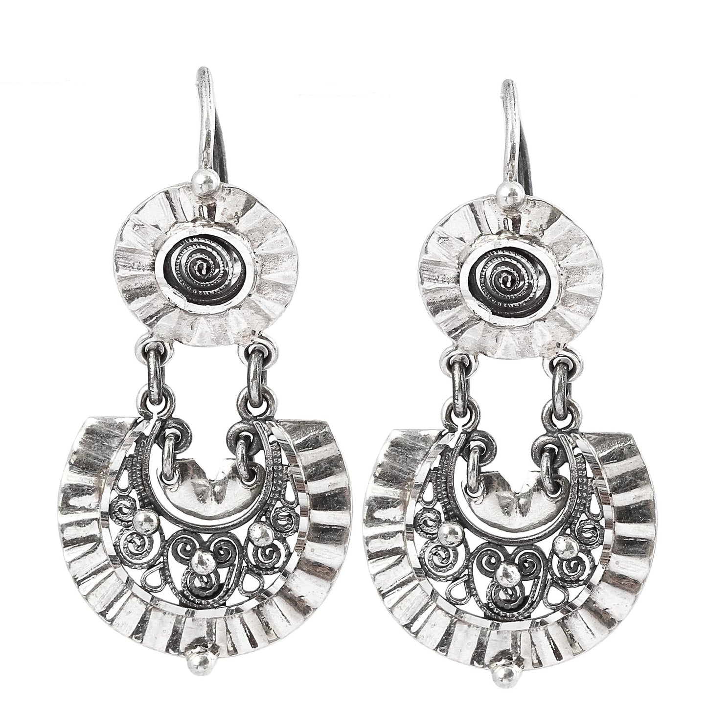 Huipil Blouse Frilly Sterling Silver Filigree Earrings from Mexico