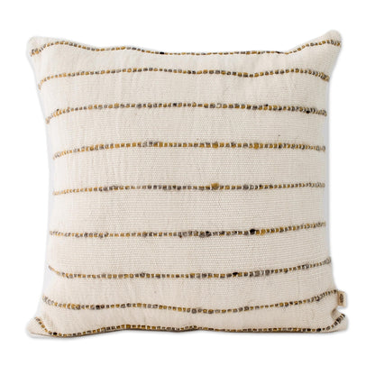 Momostenango Paths Striped Patterned Wool Cushion Cover in Ivory from Guatemala