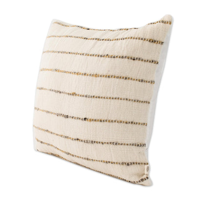 Momostenango Paths Striped Patterned Wool Cushion Cover in Ivory from Guatemala