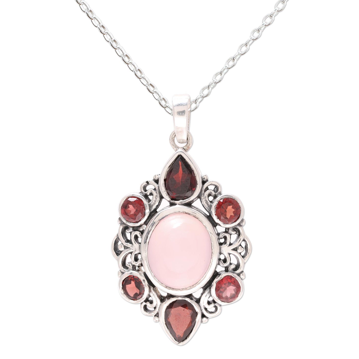 Glory of Red Garnet and Rose Quartz Pendant Necklace from India