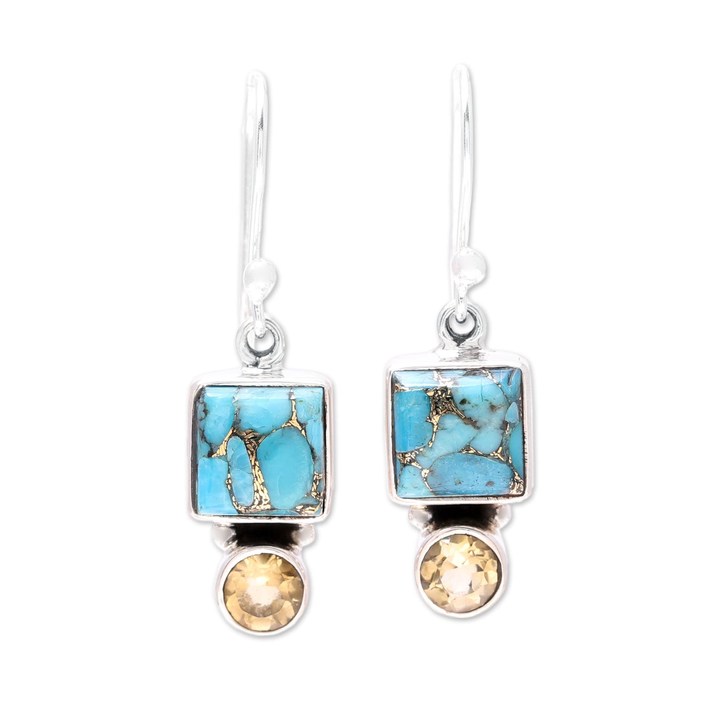 Creative Beauty Citrine and Composite Turquoise Dangle Earrings from India