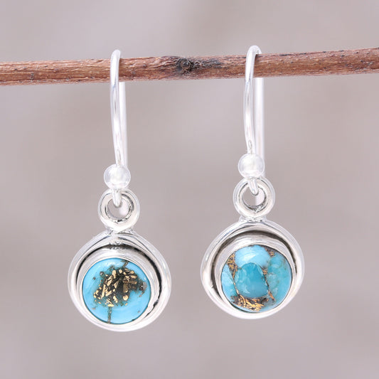 Adorable Moon in Blue Sterling Silver and Blue Composite Turquoise Earrings