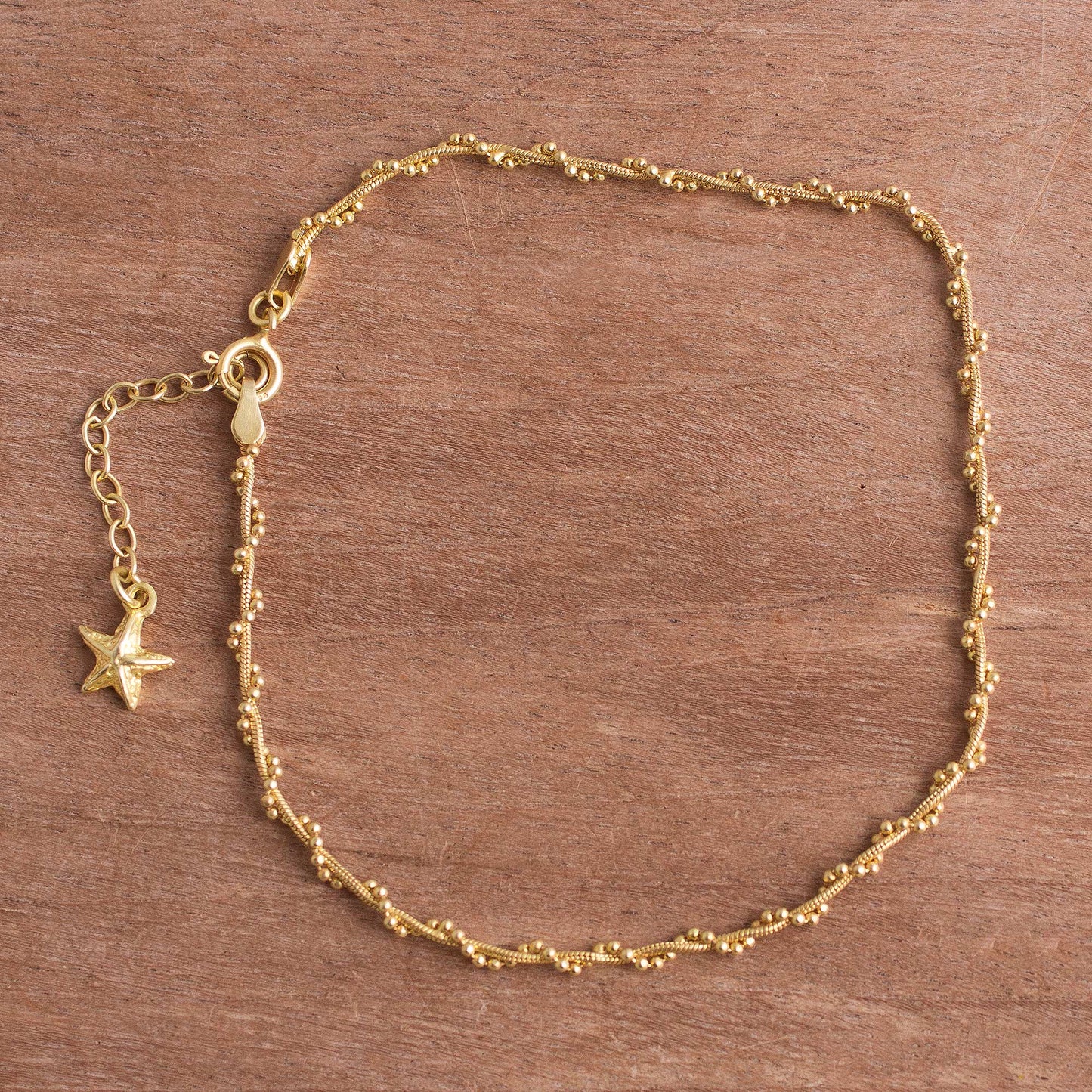 Moonlit Starfish 18k Gold Plated Sterling Silver Starfish Anklet from Peru