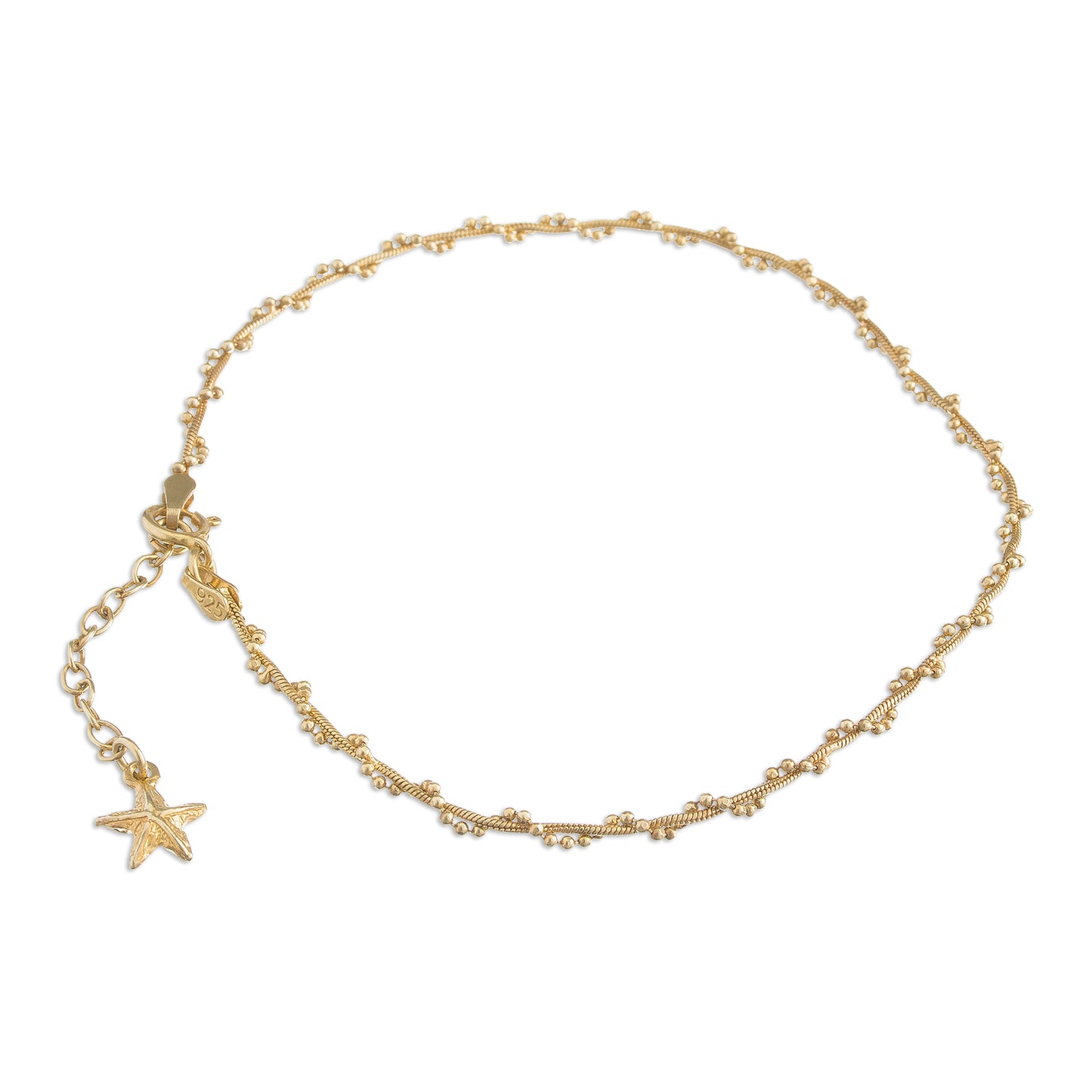 Moonlit Starfish 18k Gold Plated Sterling Silver Starfish Anklet from Peru