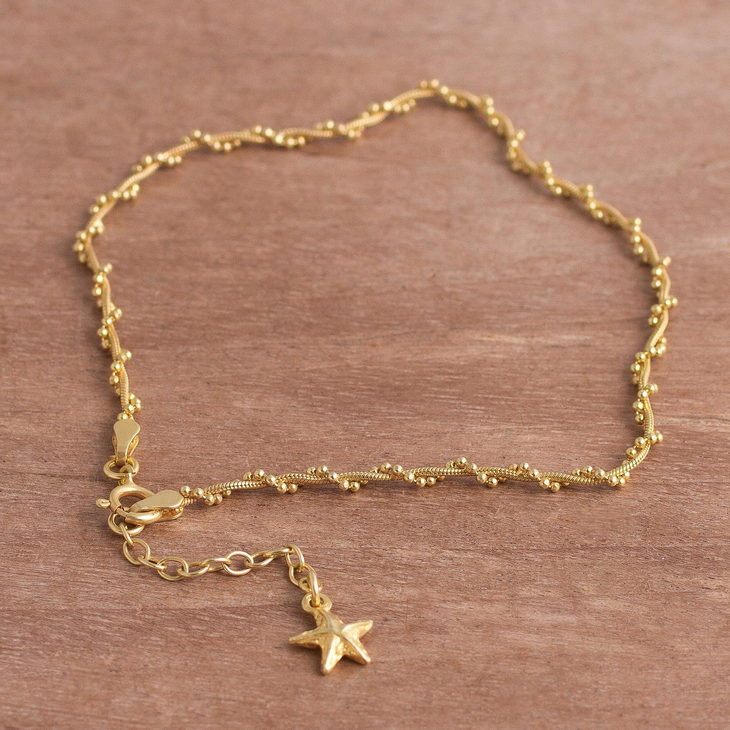 Moonlit Starfish 18k Gold Plated Sterling Silver Starfish Anklet from Peru