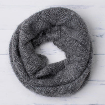 Natural Smoke Knit 100% Alpaca Neck Warmer in Smoke from Peru