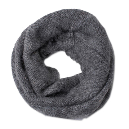 Natural Smoke Knit 100% Alpaca Neck Warmer in Smoke from Peru