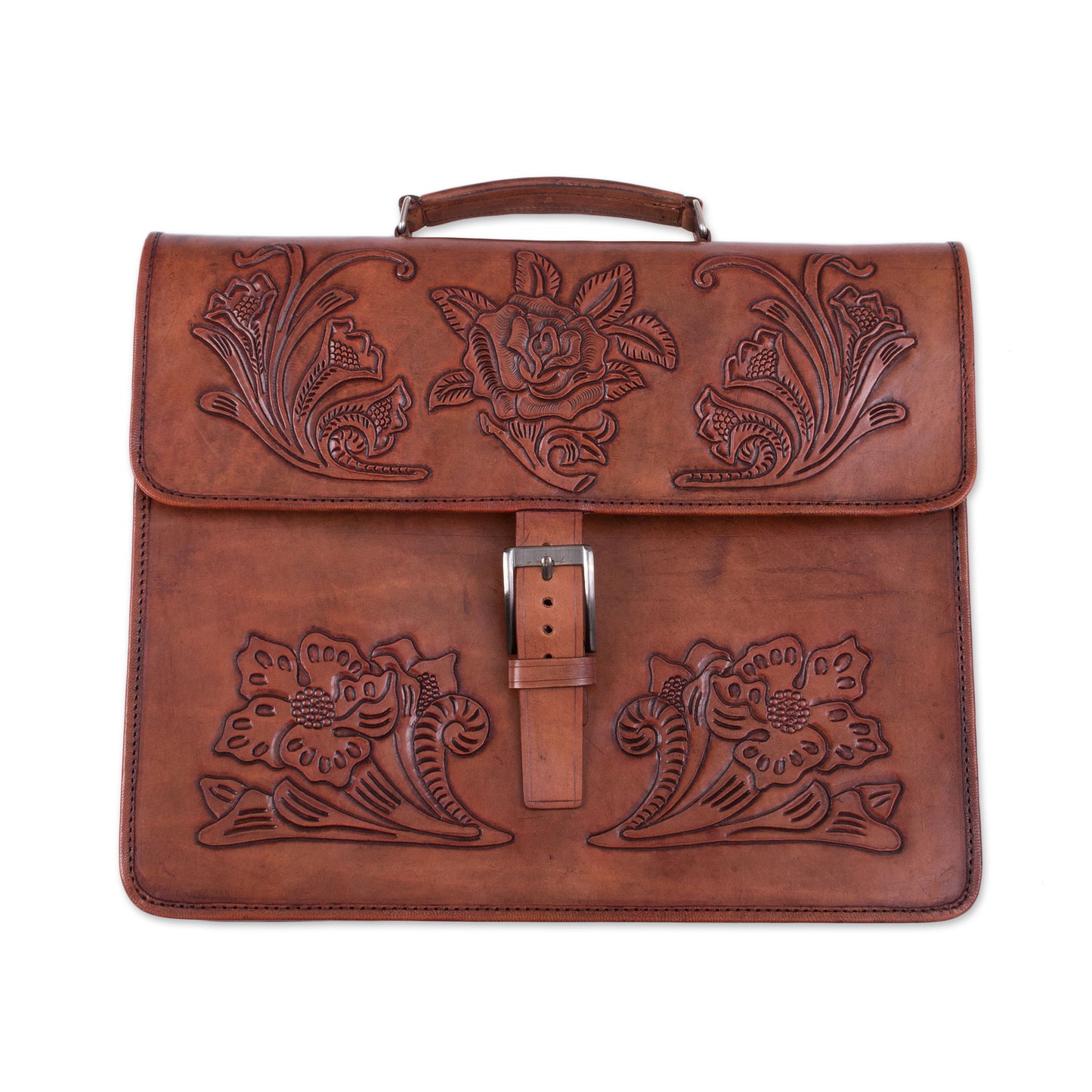 Floral Executive Handcrafted Floral Leather Handbag from Peru